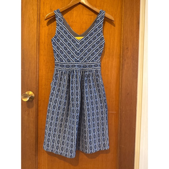 Maeve anthropologie dress size 0 blue tank cotton blend knit flare lazuli Aztec - Picture 3 of 13